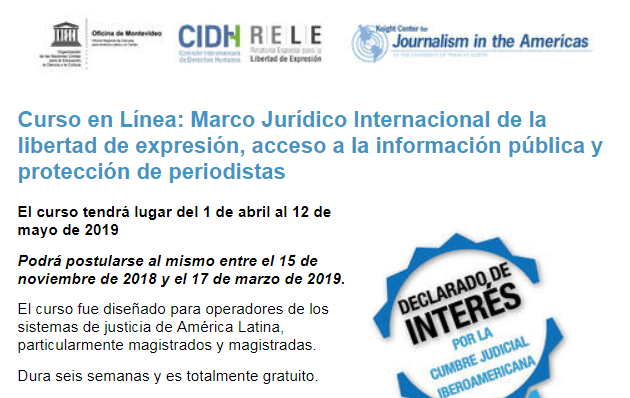 5to. Curso en línea Marco Jurídico Internacional de la #LibertaddeExpresión, Acceso a la Información Pública y Protección de Periodistas