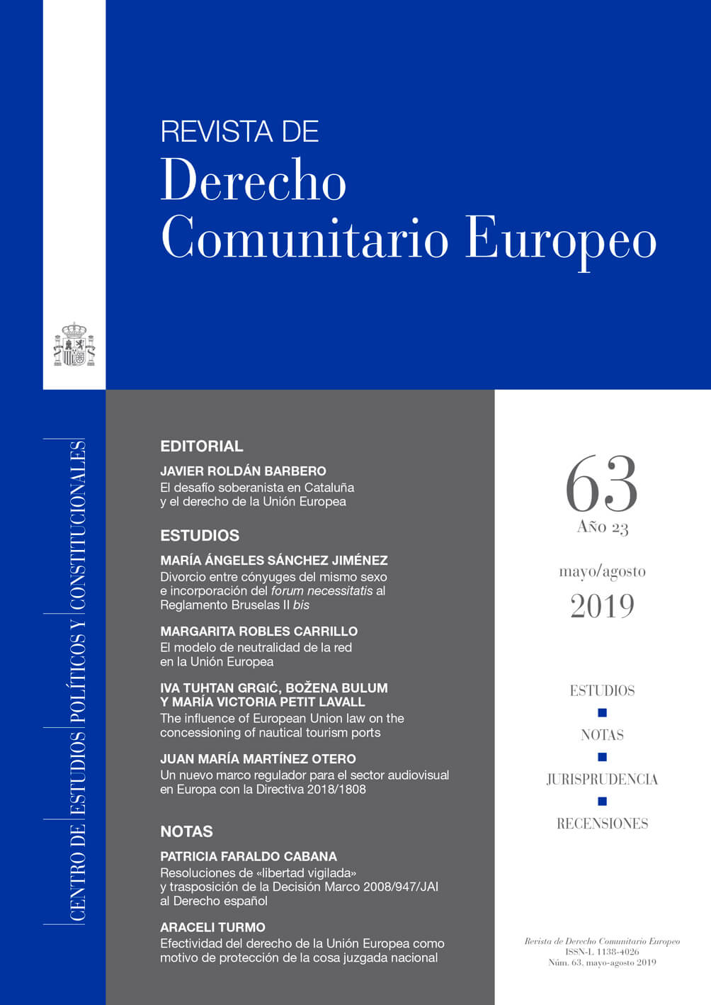 Revista de Derecho Comunitario Europeo - número 63, Mayo/Agosto 2019
